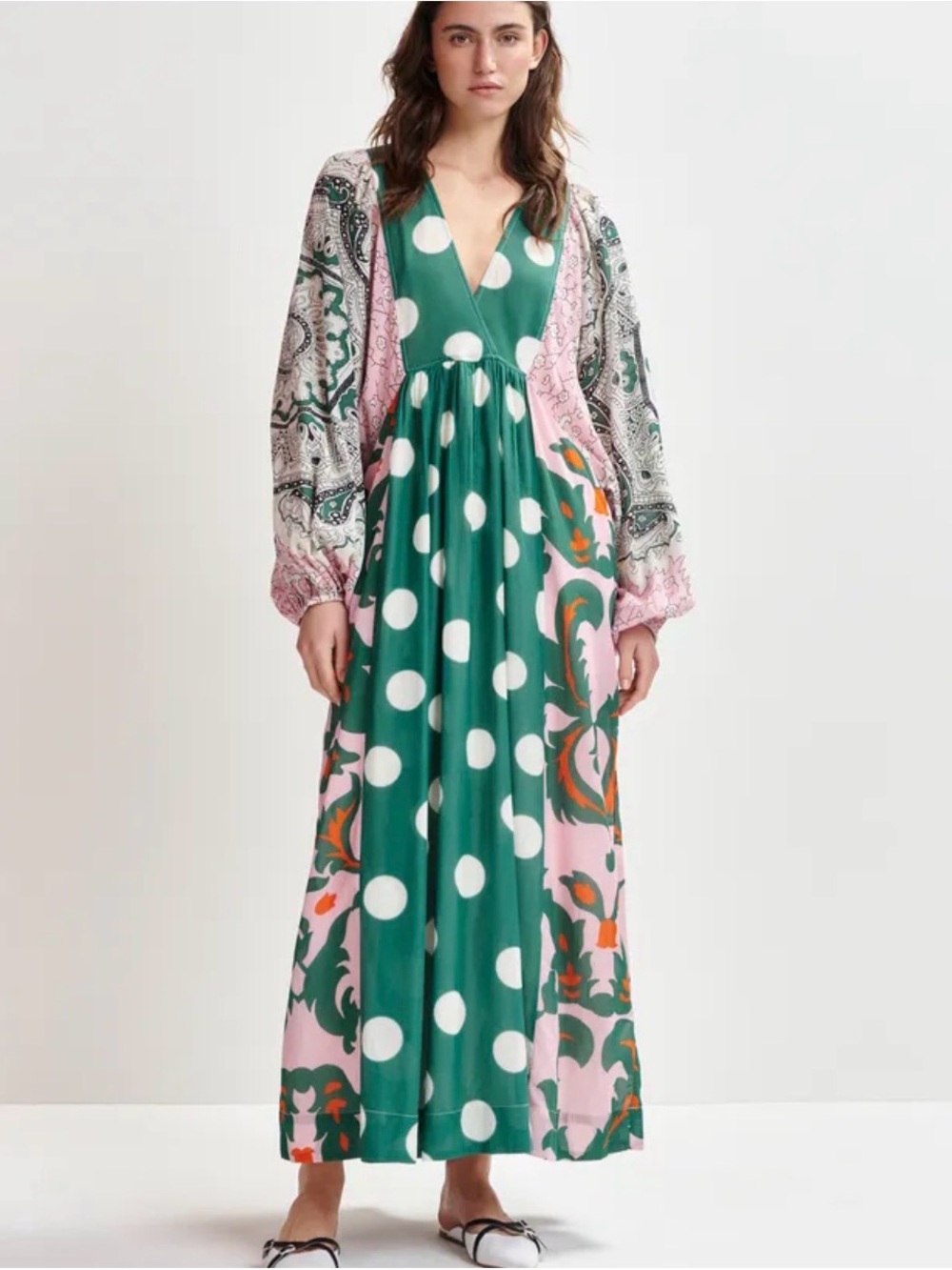 Essential Antwerp Haryland Green Printed Maxi Kimono Dress | L